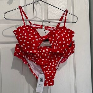 Cupshe Red Polka Dot K Swim Set New